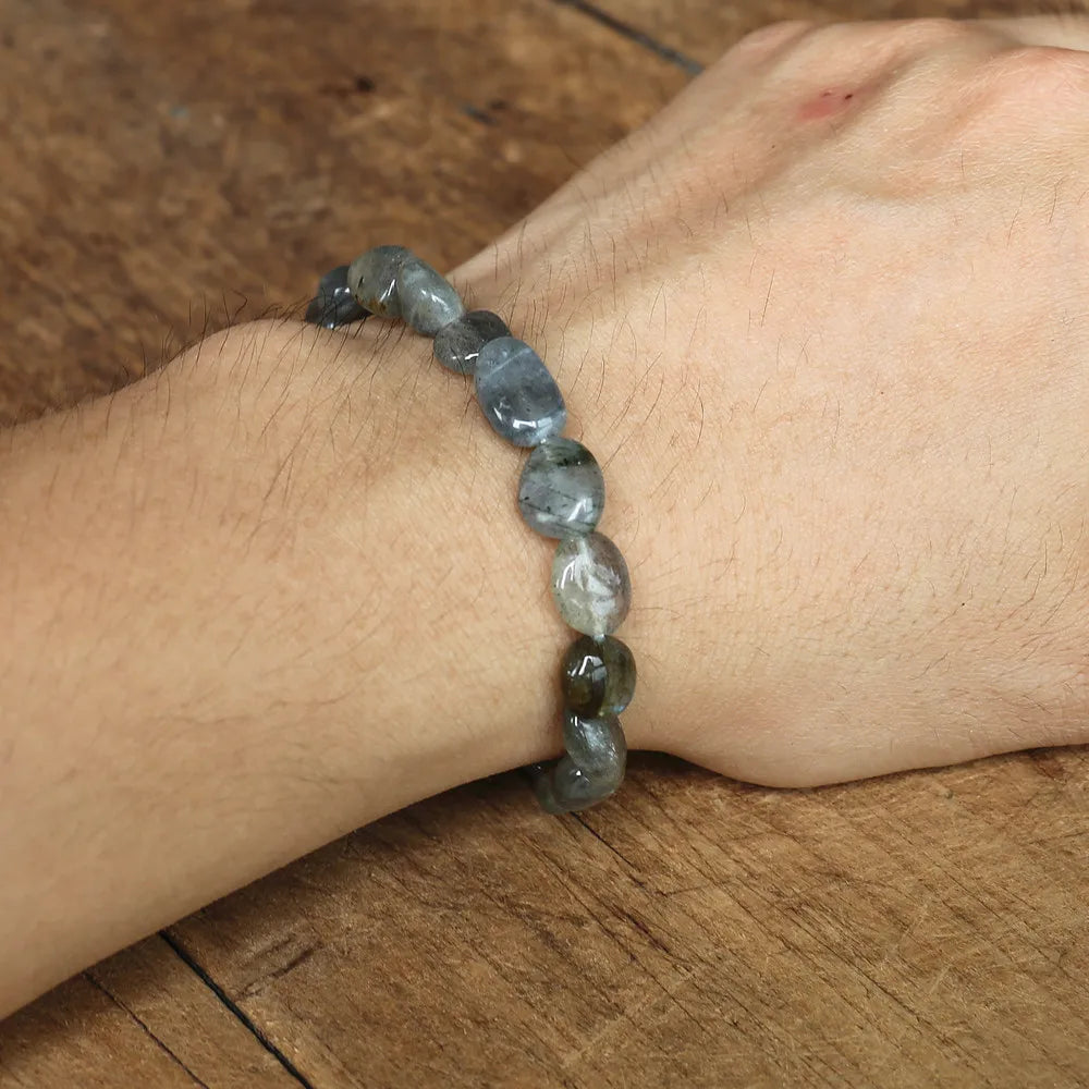 Natural Bracelets Jewels® - Bracciale in labradorite con pepite irregolari per uomo e donna.