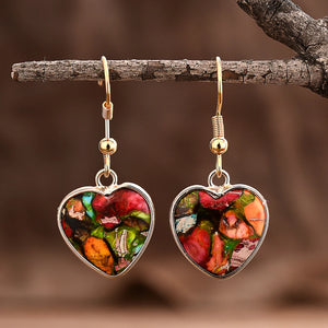 Beat Love Jewels®  - Heart-shaped natural bohemian glass necklace and earrings for women