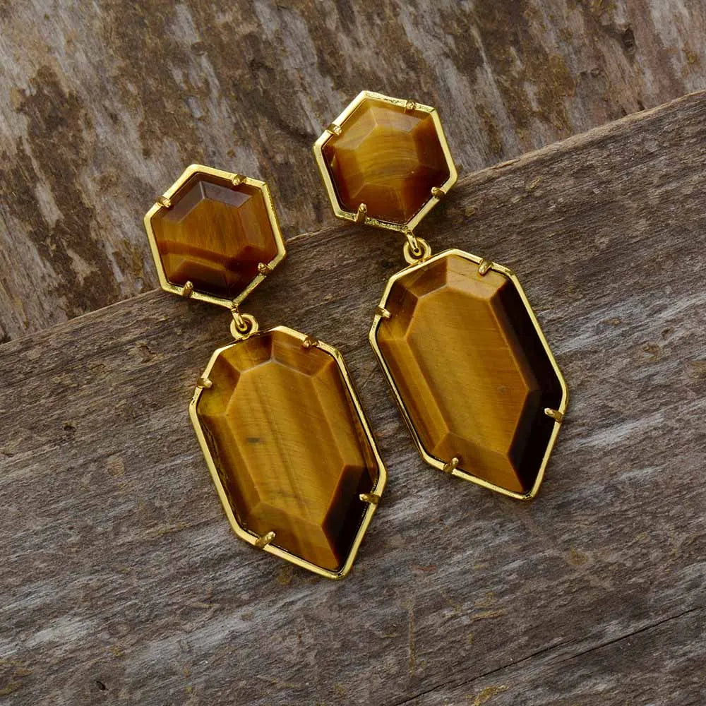 Lifeblood Jewels®  - Natural stone earrings trendy geometric designer women retro stud earring gifts fashion jewelry