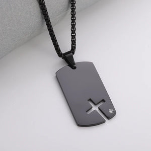 Lifeblood Jewels - Stainless Steel Classic Geometric Polygonal Black Square Natural Stone Necklace Pendant for Men. Also suitable for women.