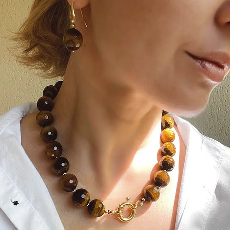 Lifeblood Jewelry®  - Minimalist natural tiger eye stone necklace and earrings jewelry set