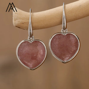 Beat Love Jewels® - Orecchini pendenti a forma di cuore in quarzo rosa