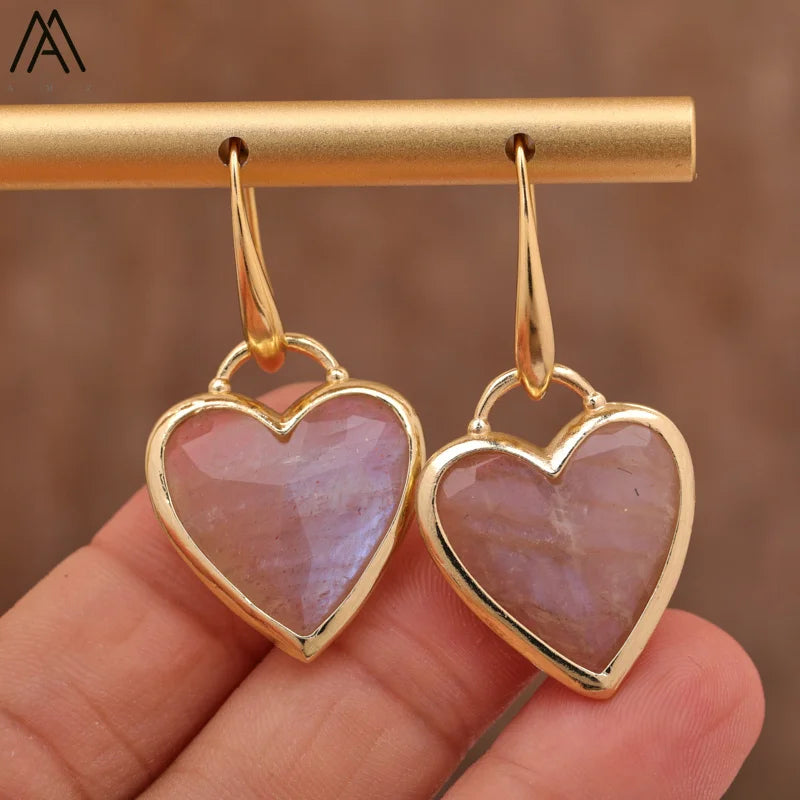 Beat Love Jewels® - Orecchini pendenti a forma di cuore in quarzo rosa