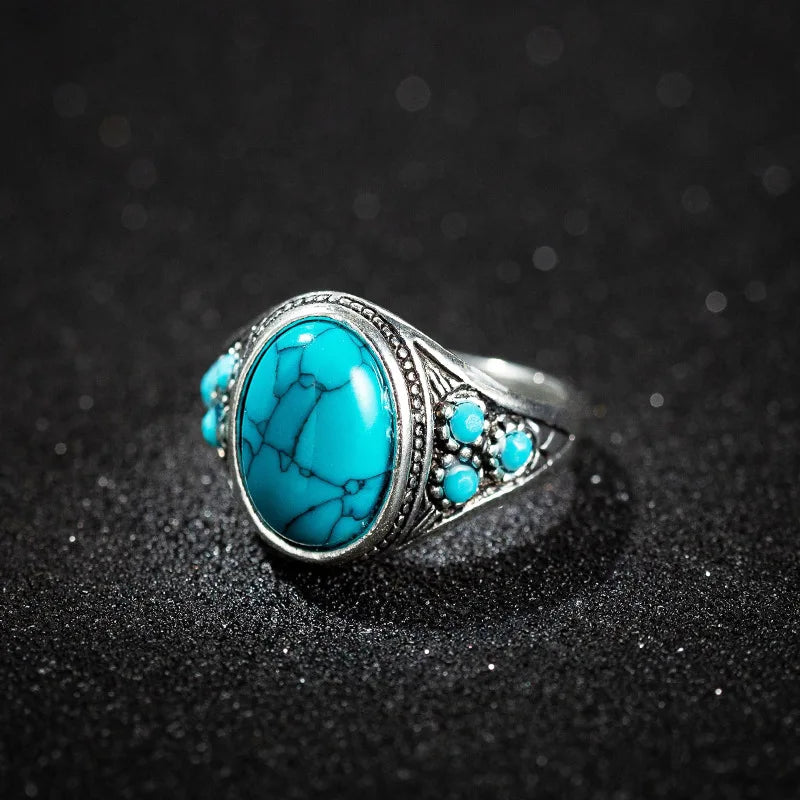 Lifeblood Jewels®  - Vintage fashion turquoise men's ring ancient silver natural stone rings