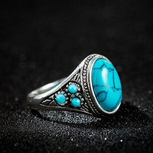 Lifeblood Jewels®  - Vintage fashion turquoise men's ring ancient silver natural stone rings