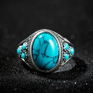 Lifeblood Jewels®  - Vintage fashion turquoise men's ring ancient silver natural stone rings