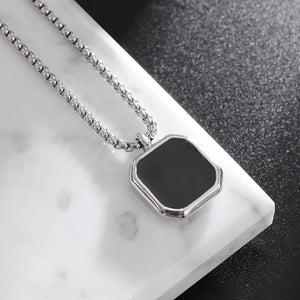 Lifeblood Jewels - Stainless Steel Classic Geometric Polygonal Black Square Natural Stone Necklace Pendant for Men. Also suitable for women.