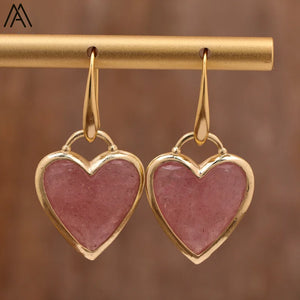 Beat Love Jewels® - Orecchini pendenti a forma di cuore in quarzo rosa