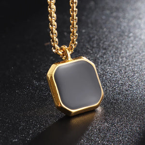 Lifeblood Jewels - Stainless Steel Classic Geometric Polygonal Black Square Natural Stone Necklace Pendant for Men. Also suitable for women.