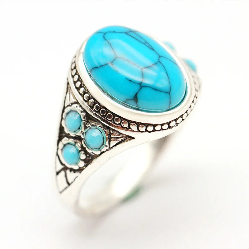 Lifeblood Jewels®  - Vintage fashion turquoise men's ring ancient silver natural stone rings