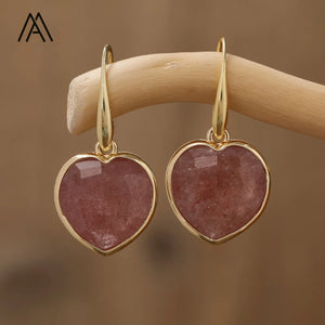 Beat Love Jewels® - Orecchini pendenti a forma di cuore in quarzo rosa