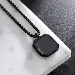 Lifeblood Jewels - Stainless Steel Classic Geometric Polygonal Black Square Natural Stone Necklace Pendant for Men. Also suitable for women.