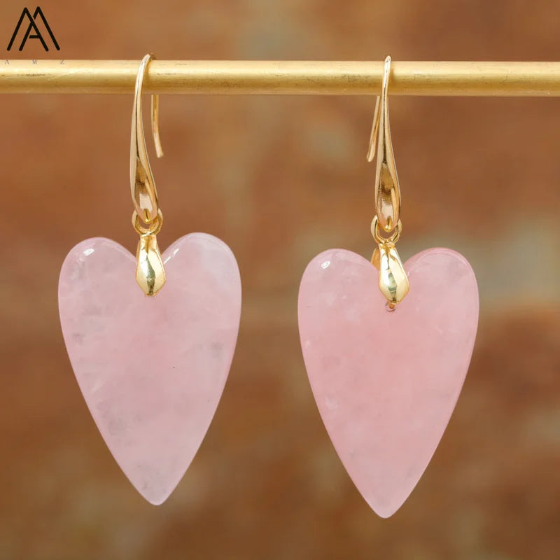 Beat Love Jewels® - Orecchini pendenti a forma di cuore in quarzo rosa