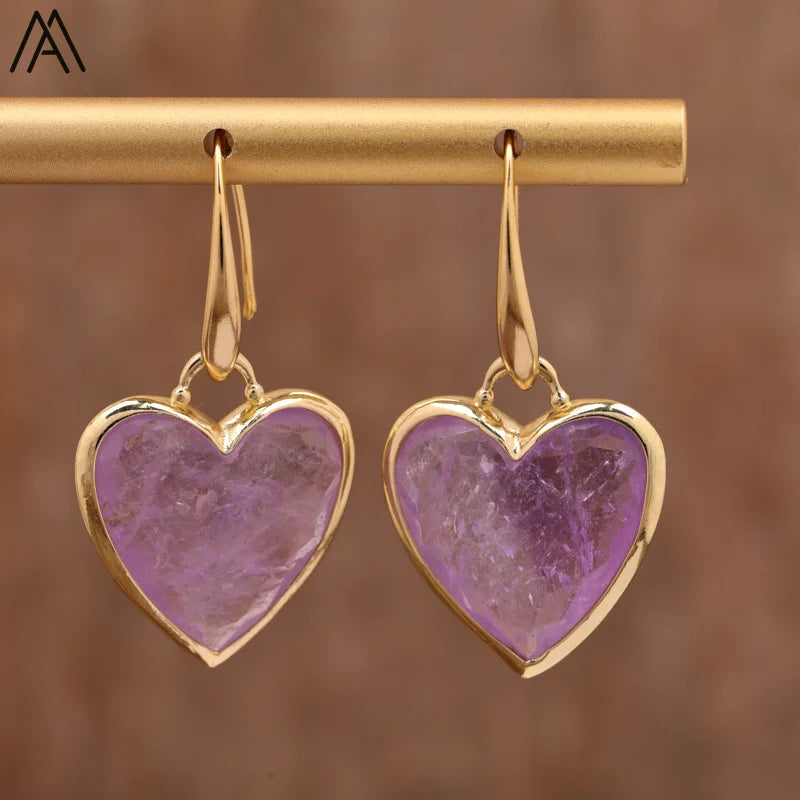 Beat Love Jewels® - Orecchini pendenti a forma di cuore in quarzo rosa